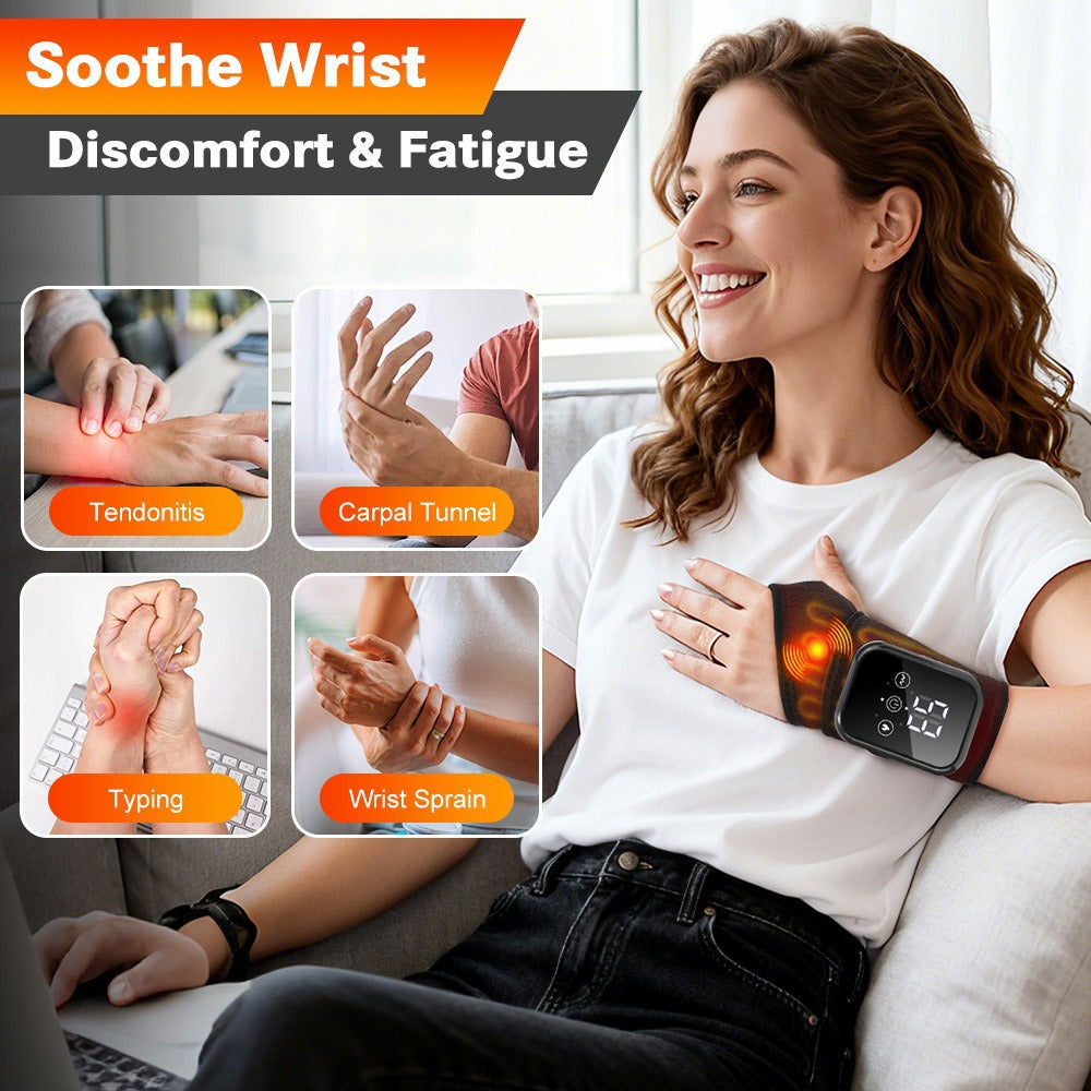 FlexRelief Electric Touchscreen Hand Massager With 3 Vibration Modes And 3 Heat and compression therapy Settings For Wrist Compress and Relief
