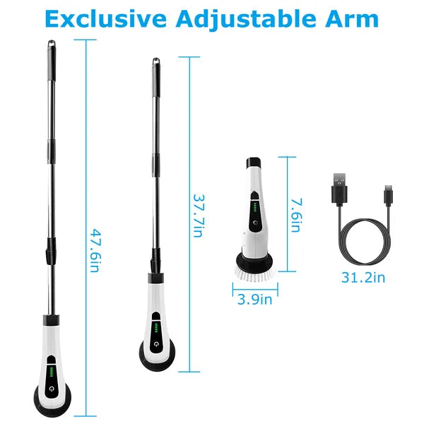 Electric Spin Scrubber Cordless Cleaning Brush Extendable With 8 Replaceable Heads 2 Speed Adjustable Extension Arm Bathroom Tub Tile Floor